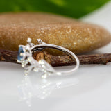 Eulalia Solid 14k Gold Aquamarine Ring with Earth Mined Diamond Accents, Trillion 5mm