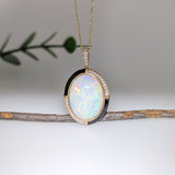 Italia 14K Yellow Gold 9.26cts Cabochon Opal Diamond Ring | Oval 20.5x15mm