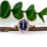 Tina 14K Rose Gold Tanzanite Diamond Ring | EM 8x6mm