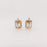 Solitaire Swiss Blue Topaz Drop Earrings in 14k Solid Gold | Emerald Cut | Customizable
