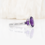 Simone 2.6Ct Amethyst Solitaire Ring with Bezel Setting: Solid 14K Gold, Oval 10x8mm