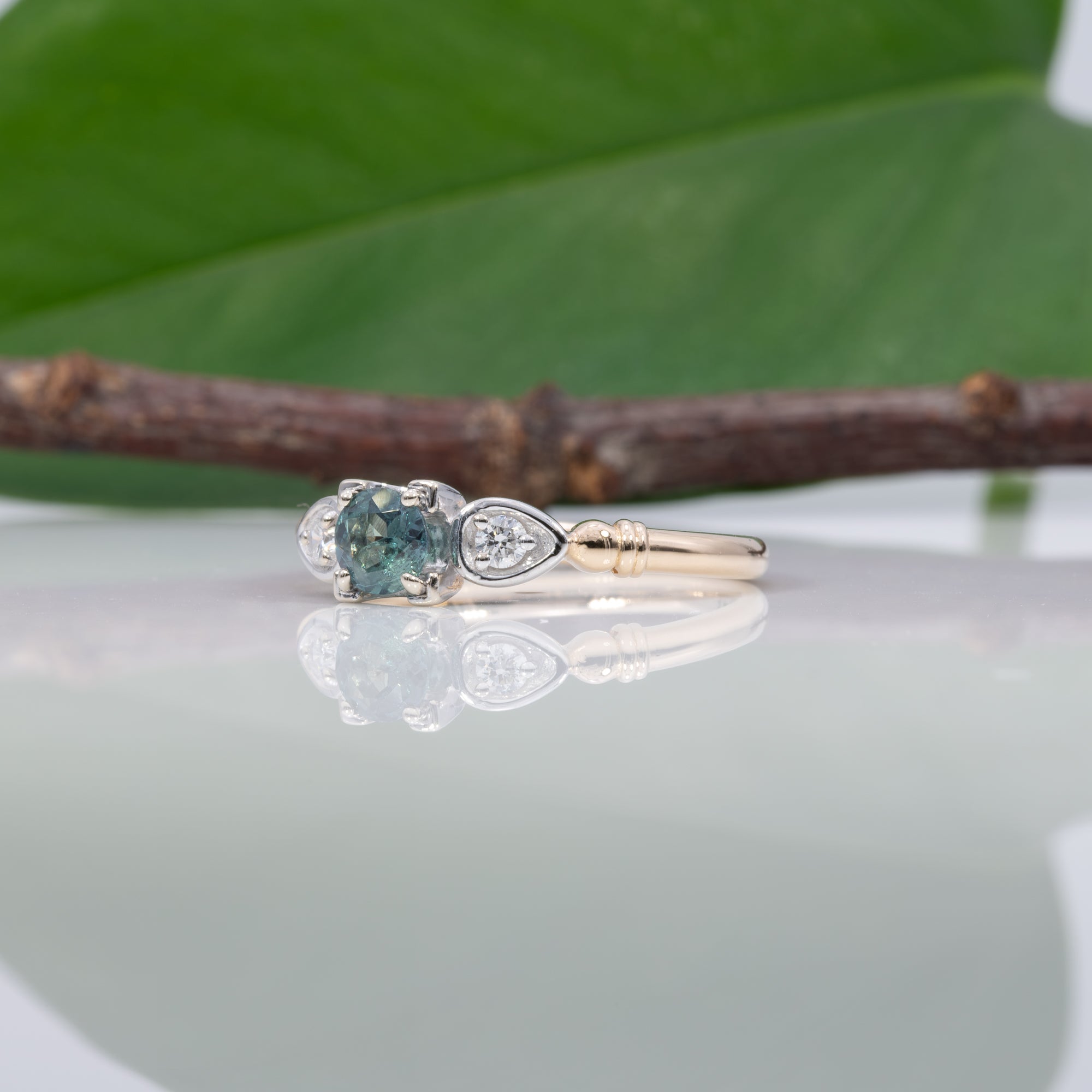 14K white & yellow gold alexandrite ring with diamond accents