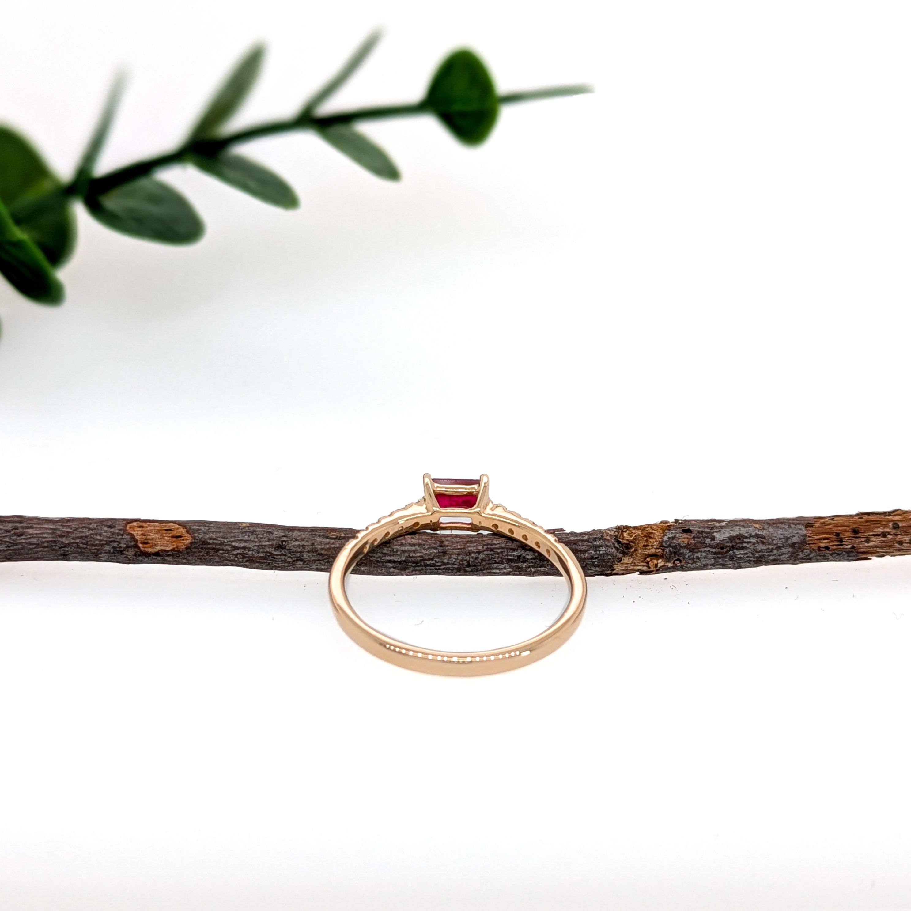 Anita 14K Yellow Gold 0.32cts Ruby Diamond Ring | Emerald Cut 5x3mm