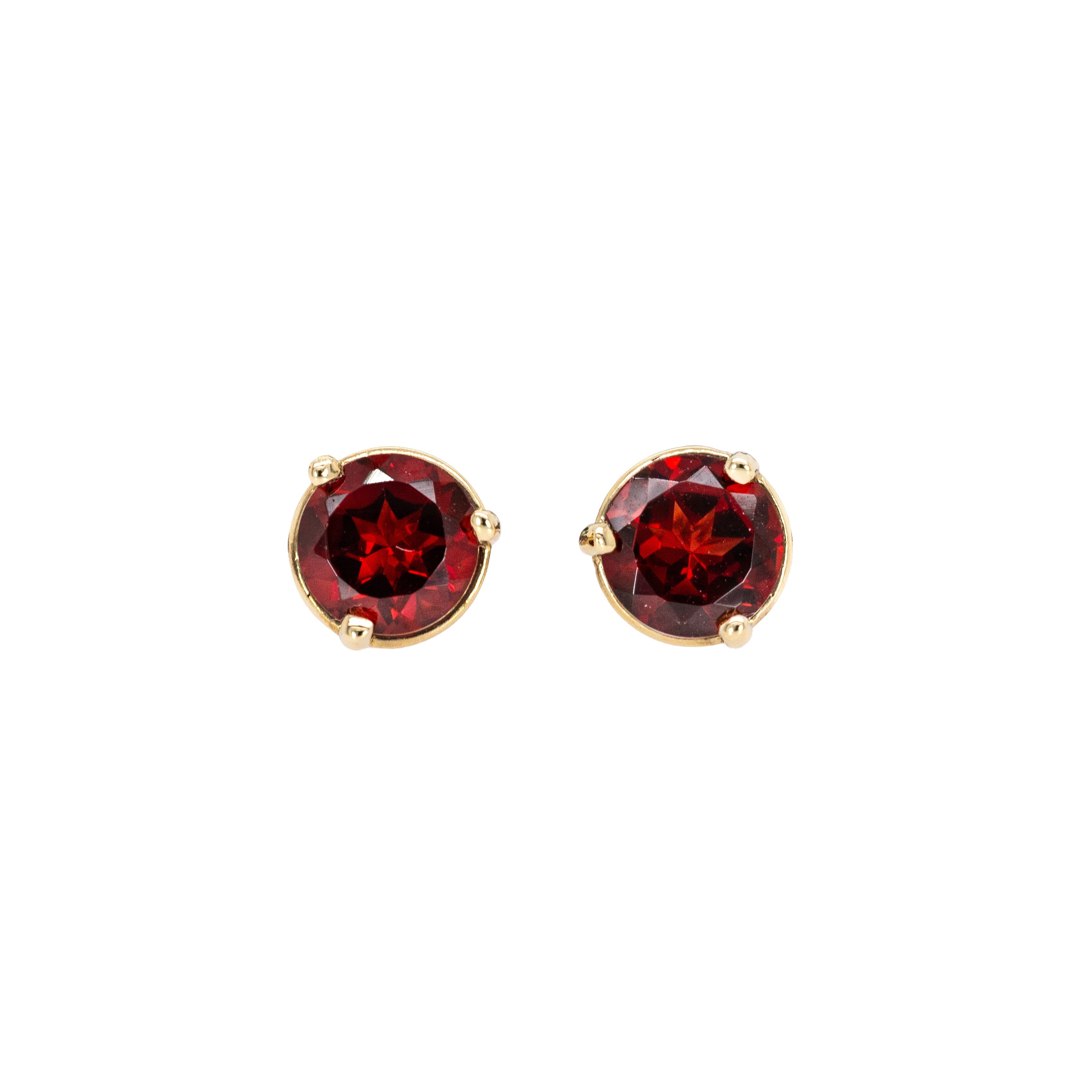 6mm Round Red Garnet Solitaire Stud Earrings in 14K Gold