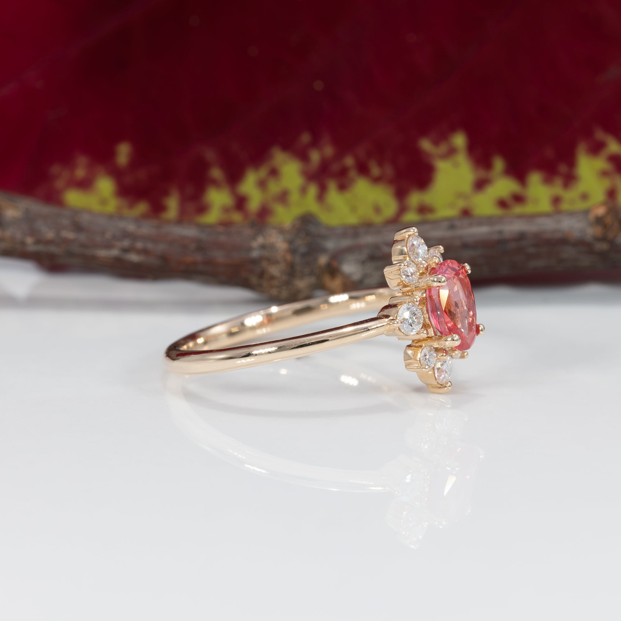 14K yellow gold padparadscha sapphire ring