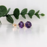 Amethyst Round Martini Studs | 3 Prong Solitaire Studs