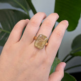 Isla Golden Rutilated Quartz Ring in Solid 18K Yellow Gold | Emerald cut 17x11mm | Solitaire Ring | Statement Ring