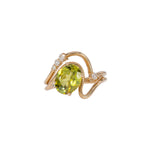 14K yellow gold sphene ring with diamond halo