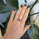 14K white gold Madagascar ruby ring with diamond accents