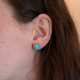 8x6mm Oval - 14K Solid Gold Sleeping Beauty Turquoise Solitaire Studs