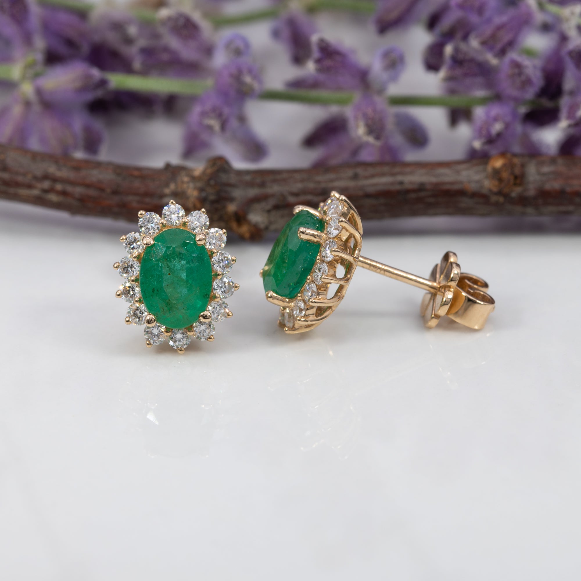 14K yellow gold zambian emerald earrings