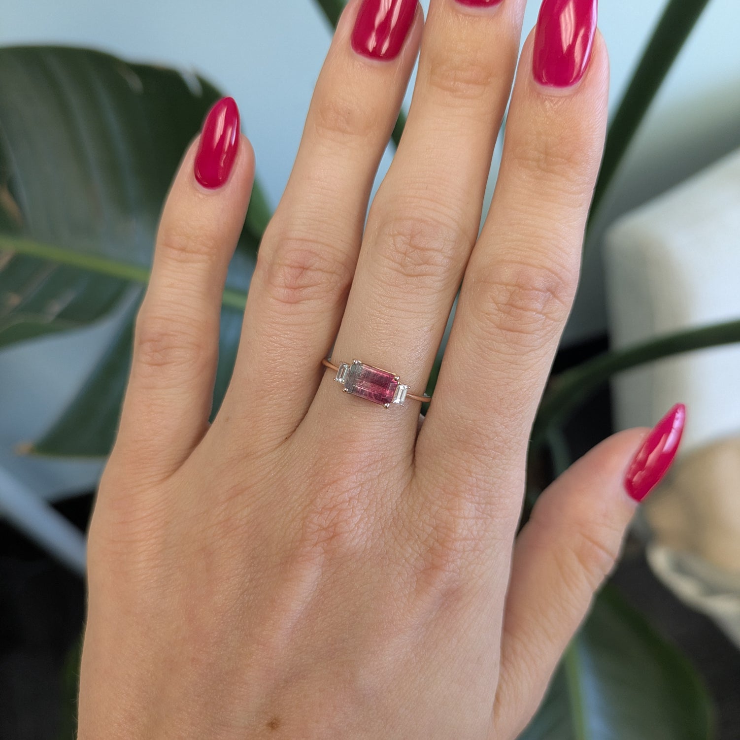 14K rose gold bi-color tourmaline ring