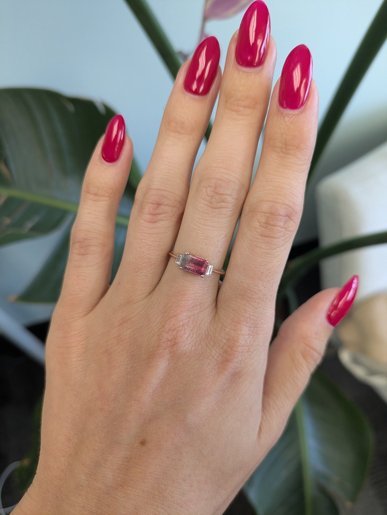 14K rose gold bi-color tourmaline ring