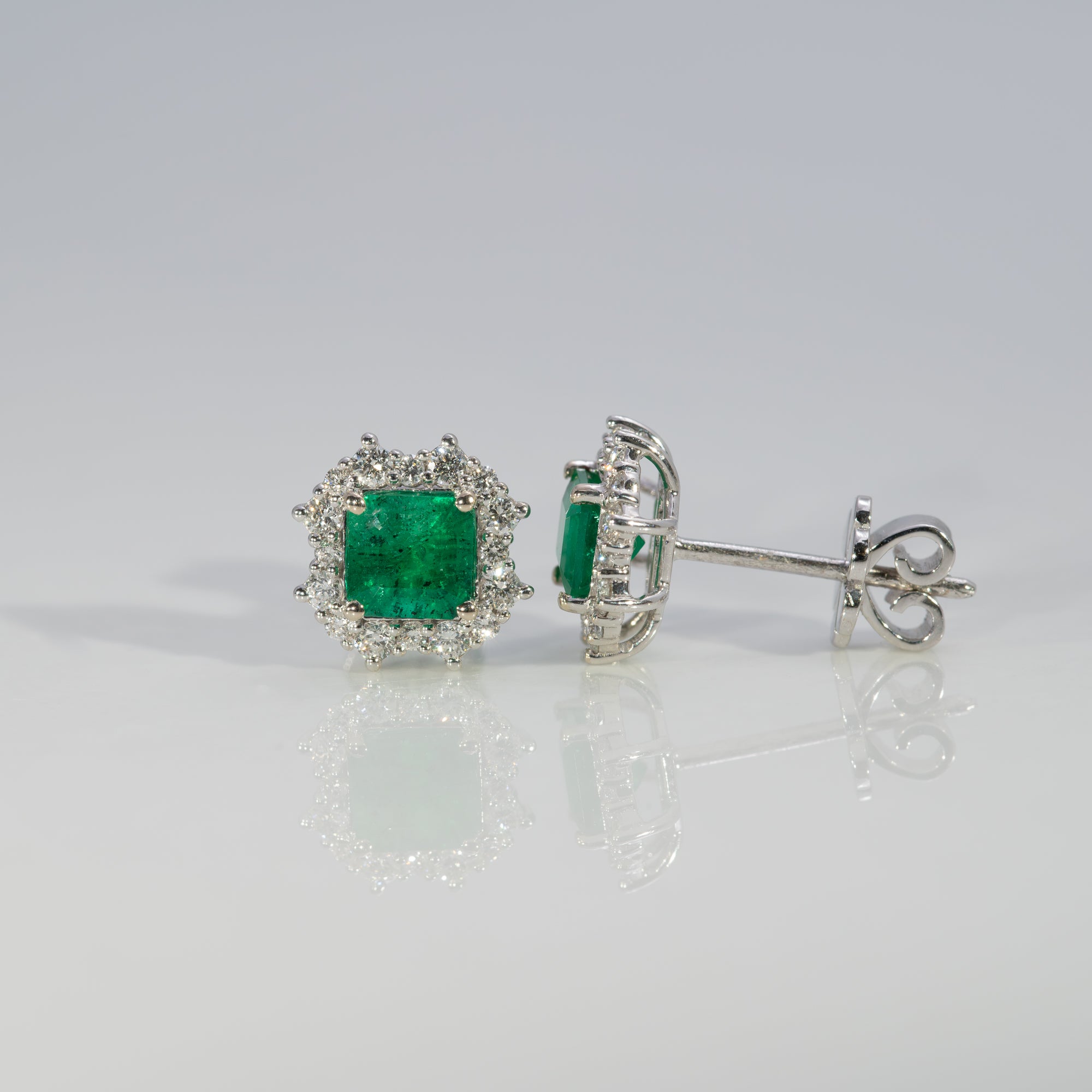 14K white gold colombian emerald earrings