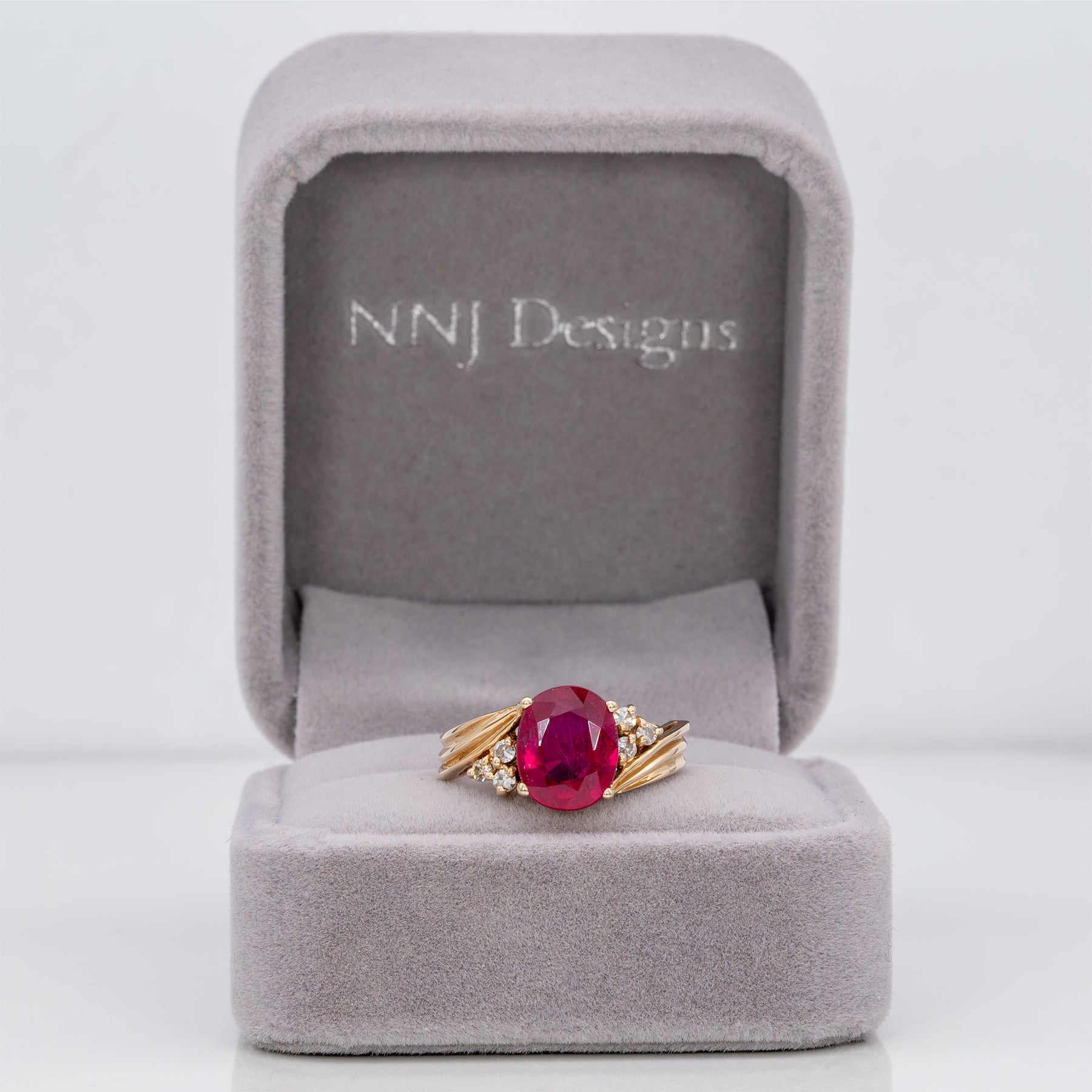 14K yellow gold Madagascar ruby estate ring with diamonds