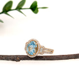 Anika 14K Solid Yellow Gold Aquamarine and Diamond Ring | OV 10x8mm