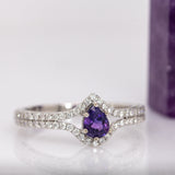 Aura 14K Solid White Gold Purple Sapphire and Natural Diamonds Ring | PE 6x4mm