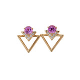 Maisie Solid 14k Gold Pink Sapphire Stud Earrings with Natural Diamonds Accents, Round Shaped 5mm