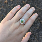 Sirin Solid 14k Dual Gold Demantoid Ring with Natural Diamonds Double Halo | Round 6mm