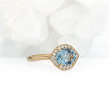 Kylani Solid 14k Gold Aquamarine Ring with Natural Diamonds Accents, 9x7mm