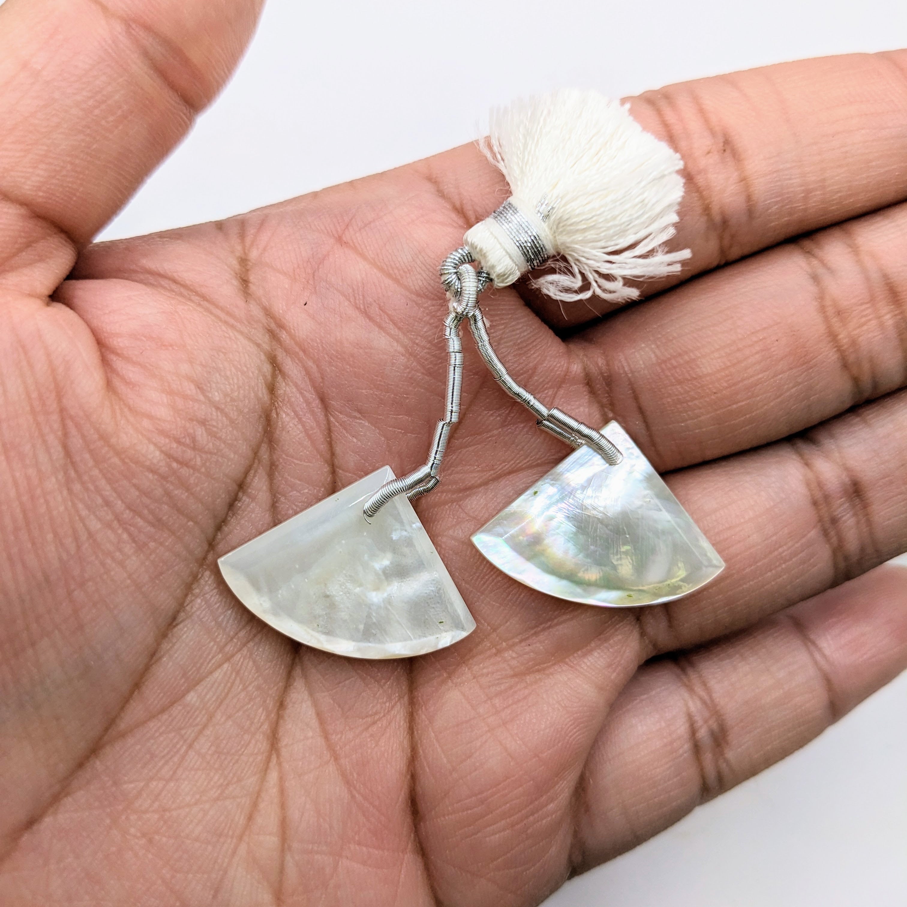 Mother of Pearl | Drilled Matching Pair | Fan Shape - Side Drilled | Beautiful Cabochon Gem