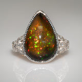 7.5Ct Black Opal Ring with Natural Diamond Accents: Solid 14K Gold, 19x12.5mm