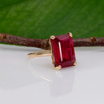 10K yellow gold Madagascar ruby emerald-cut estate ring