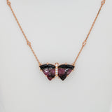 10.5Ct Butterfly-Shaped Tourmaline Necklace with Diamond Accents & Attached Chain: Solid 14K Gold