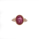 Skye Solid 14k Gold Star Ruby Ring with Natural Diamond Accents, Oval 11.6x9mm