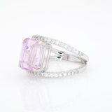 6.2Ct Natural Kunzite Ring with Earth Mined Diamond Accents – Lavender Pink Gemstone Fine Jewelry Statement Ring