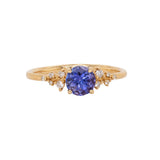 Dainty Tanzanite Ring W Natural Diamond Accents in 14K Solid Gold | Round 5.6mm