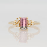 Watermelon Tourmaline Ring with Natural Diamond Accents in Solid 14K Gold – 7x4.5mm Elegant Gemstone Statement Ring for Engagement