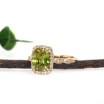 Daksha 14K Yellow Gold 2.7cts Sphene Diamond Ring | Cushion Cut  9x7mm
