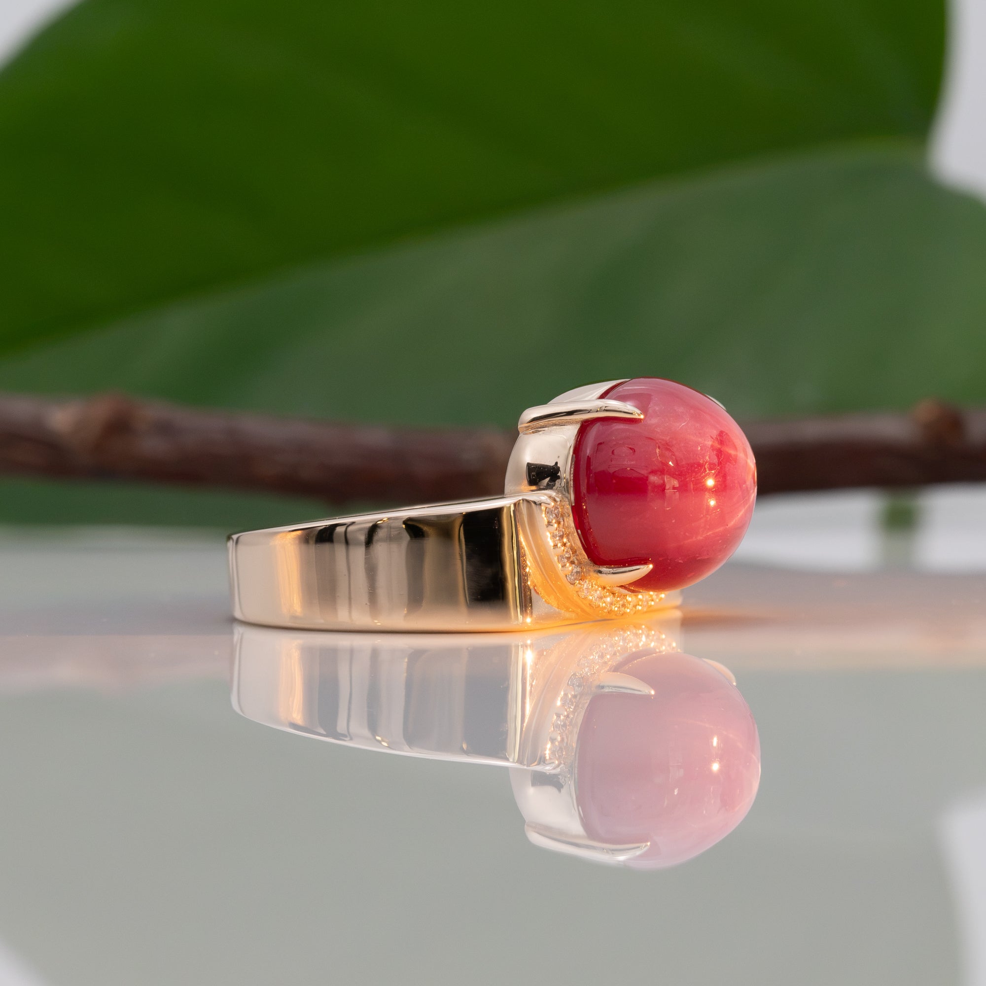 14K yellow gold star ruby ring with diamond accents