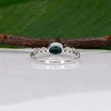 14K white gold indicolite tourmaline ring with diamond accents