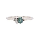 Zinnia Solid 14k White Gold Demantoid Ring with Natural Diamond Accents | Oval 5x4mm