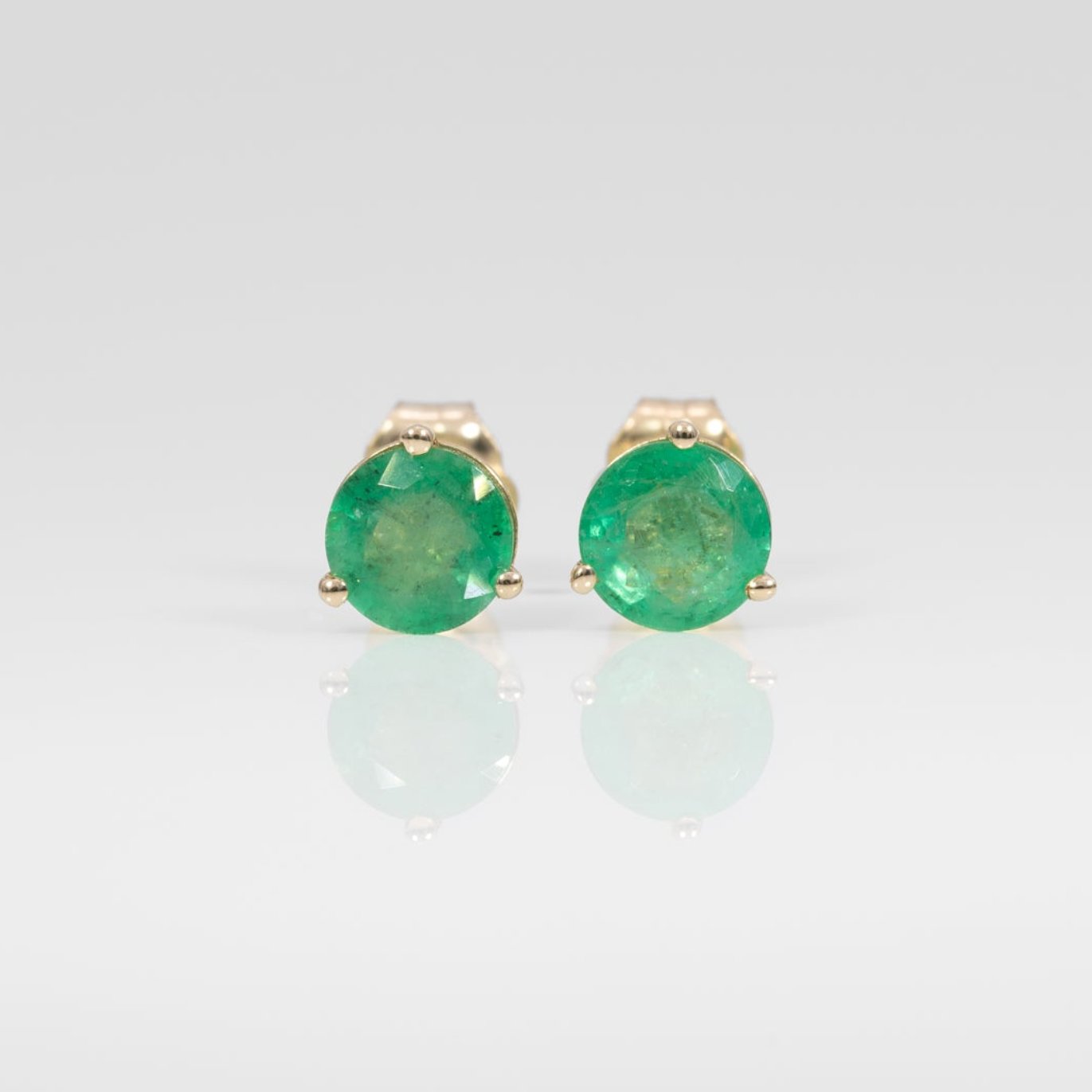 14K rose gold Zambian emerald round stud earrings