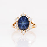Seraphina 14k Solid Gold Star Sapphire Ring with Natural diamonds Halo | 11x9mm