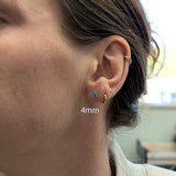 Zeenat Sky Blue Topaz Solitaire 3 Prong Martini Stud Earrings: 14k Solid Gold, Round 4mm