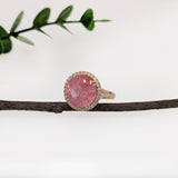 Misha 14K Yellow Gold 7.77cts Pink Tourmaline Diamond Wedding Ring  | Round 12.8mm