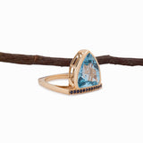 Vivien Solid 14k Gold: Swiss Topaz Ring with Sapphire Accents, Trillion 15x12.5mm