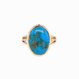 6.3ct Sonoran Turquoise Ring w Earth Mined Diamonds in Solid 14K Gold Oval 16x12