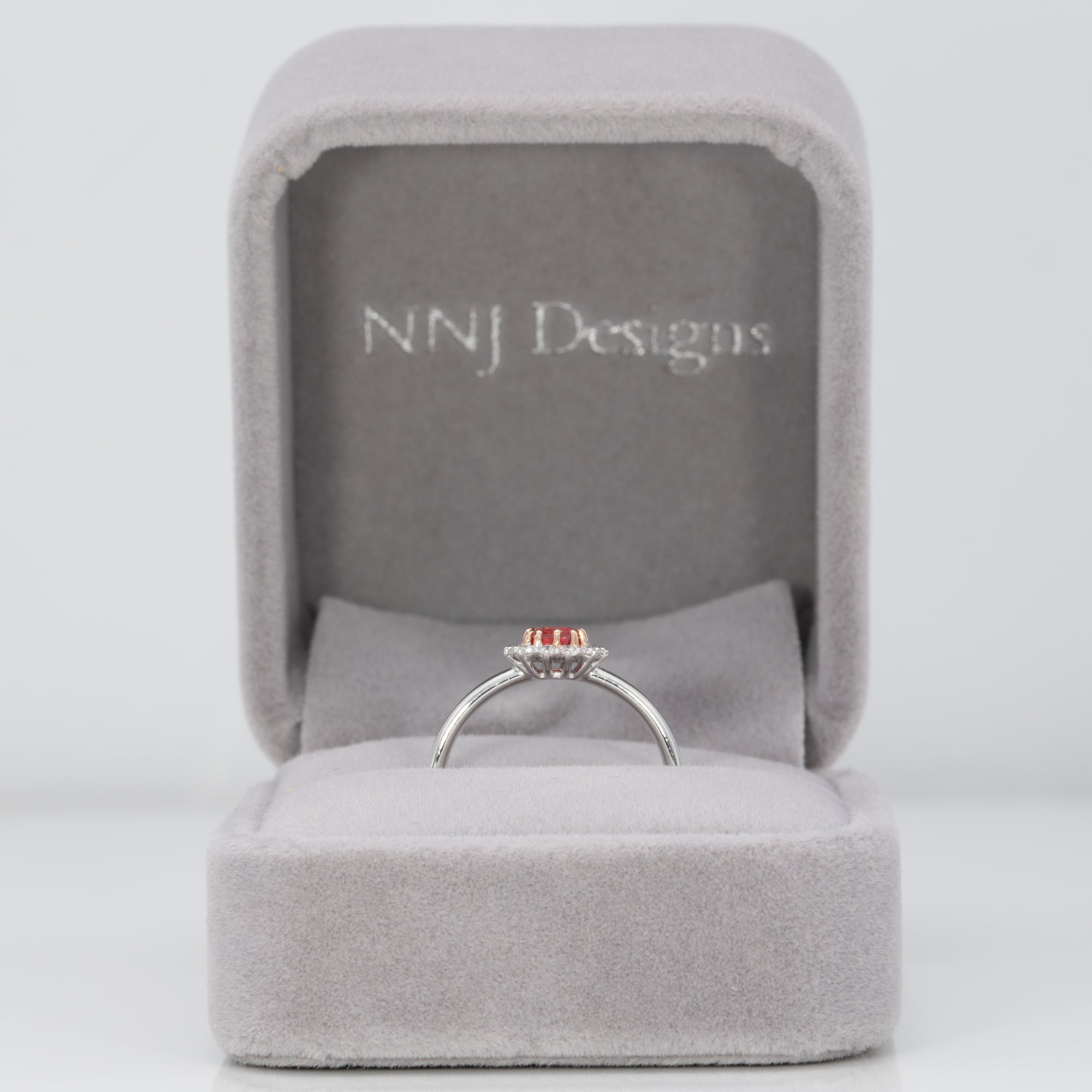 14K white & rose gold padparadscha sapphire ring with diamond accents