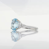 2.3Ct Aquamarine Ring with Natural Diamonds Accents: Solid 14K Gold, Oval 10x8mm