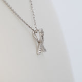 Ribbon Pendant with Natural Diamonds: Solid 14K White Gold  - Elegant Fine Jewelry Necklace