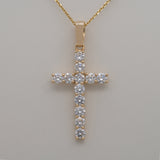 Lab Diamond Cross Pendant in Solid 14K Gold – 3mm Elegant Minimalist Faith Necklace