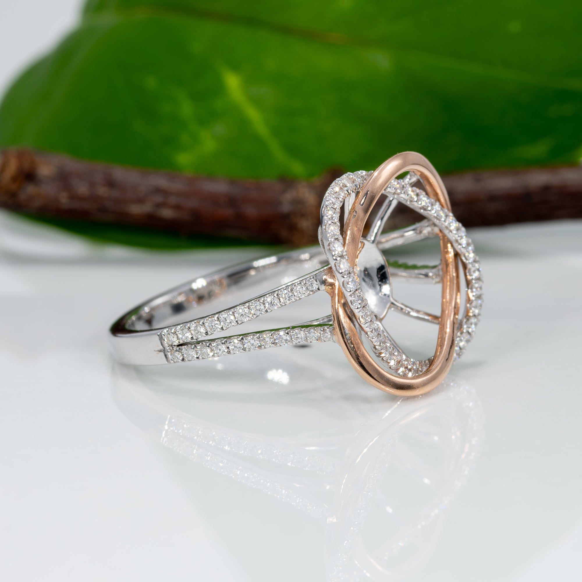 14K white & rose gold diamond semi-mount ring