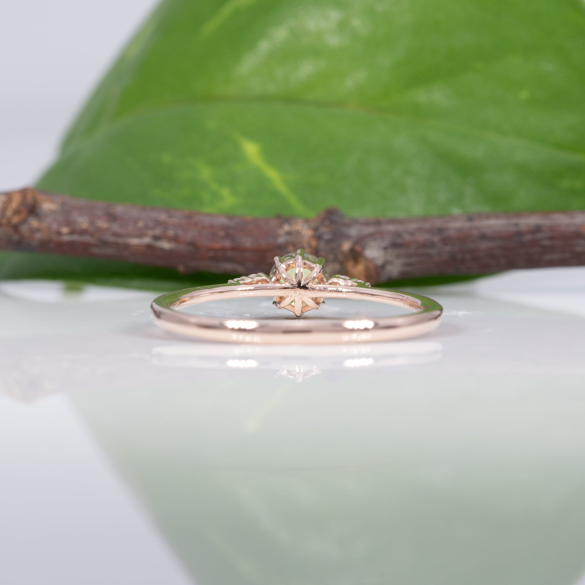 14K rose gold demantoid garnet ring