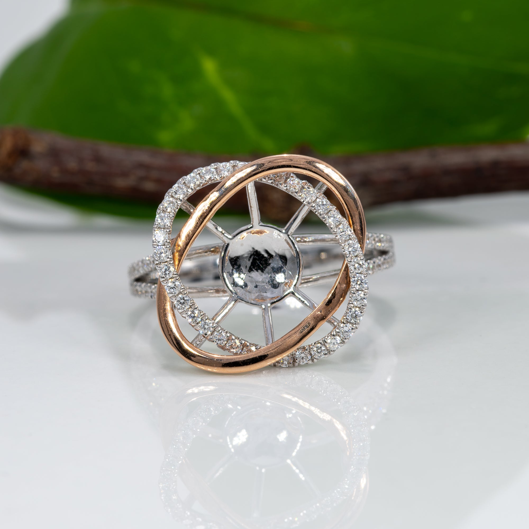 14K white & rose gold diamond semi-mount ring