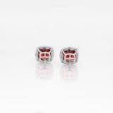 Cosette Solid 14k White Gold  Garnet Stud Earrings with Natural Diamond Halo, 8mm
